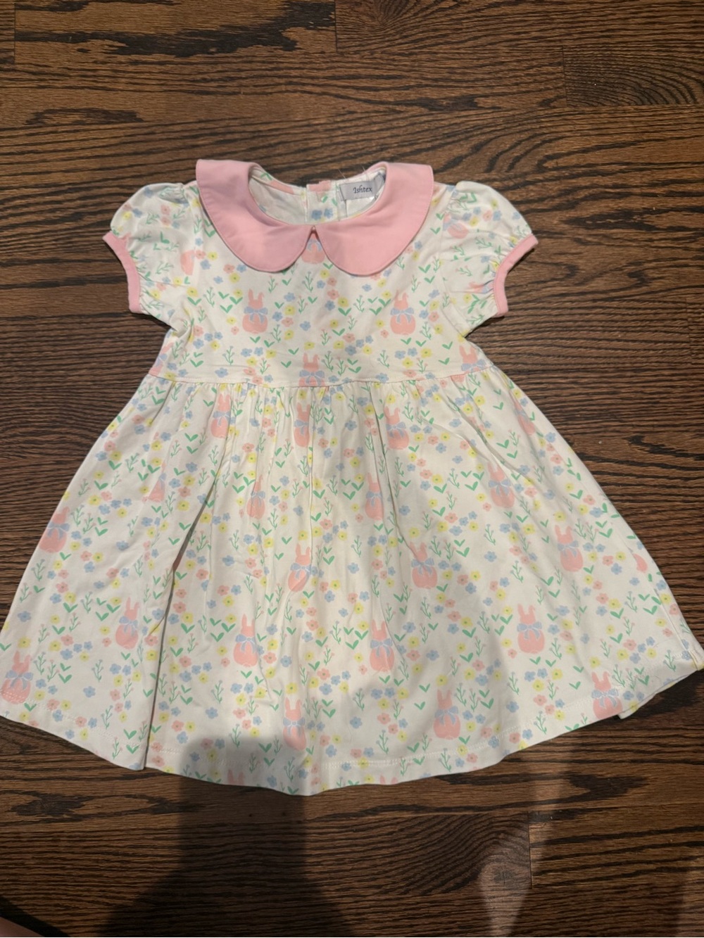 Pink Collar Toddler Dress with Floral Bunny Print